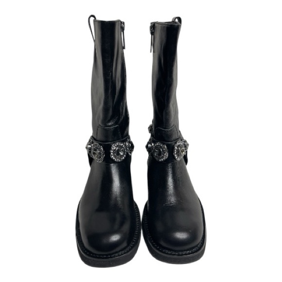 Kurt Geiger Shoes - Kurt Geiger London Octavia Harness Black Leather Combat Boots Sz 8/38.5